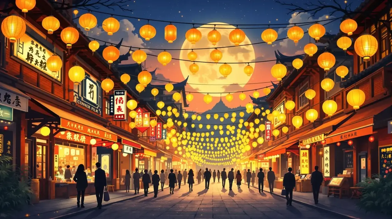 深夜老街上亮着灯的传统金行，雨后的石板路映出金色灯光